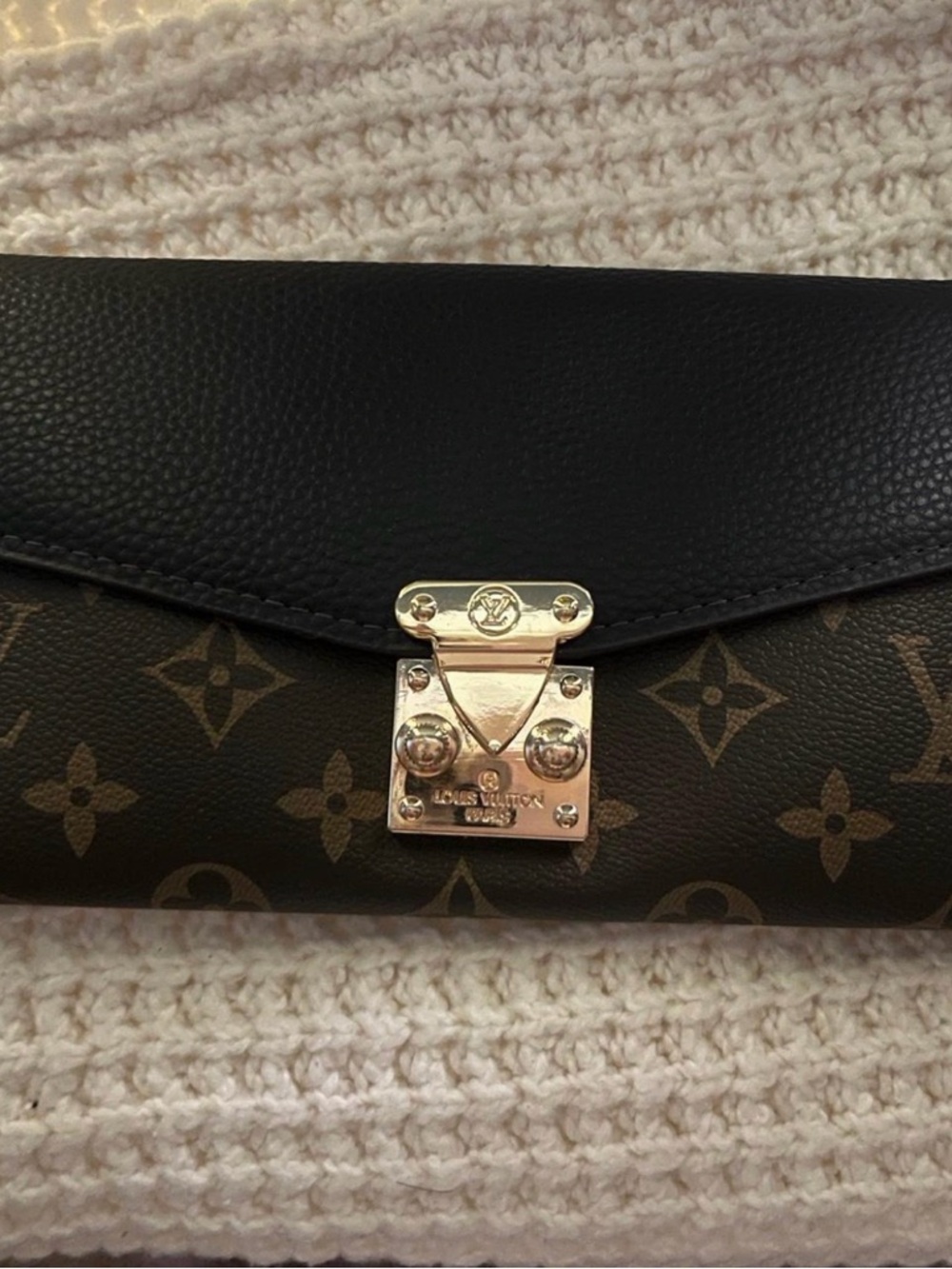 Black and Brown Monogram Envelope Clutch with Gold Hardware